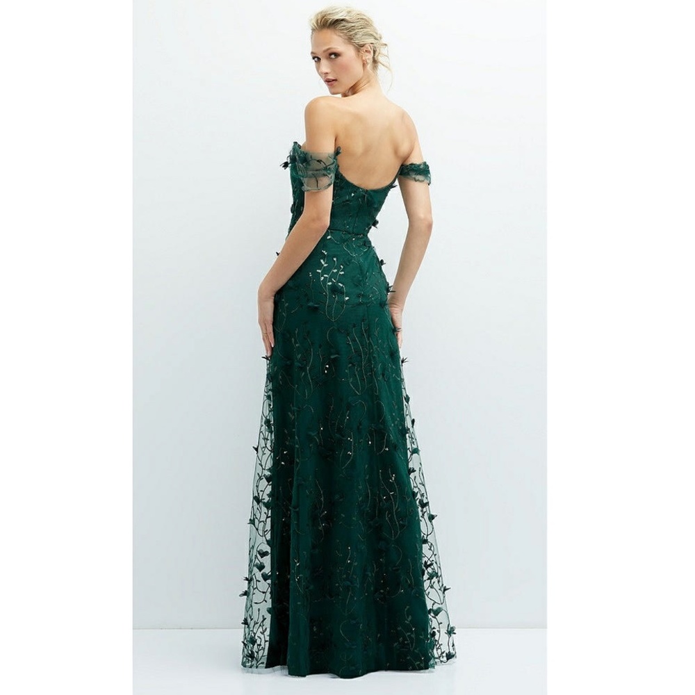 Dessy Collection: 3D Embroidered Off the Shoulder Gown - Picture 2 of 5